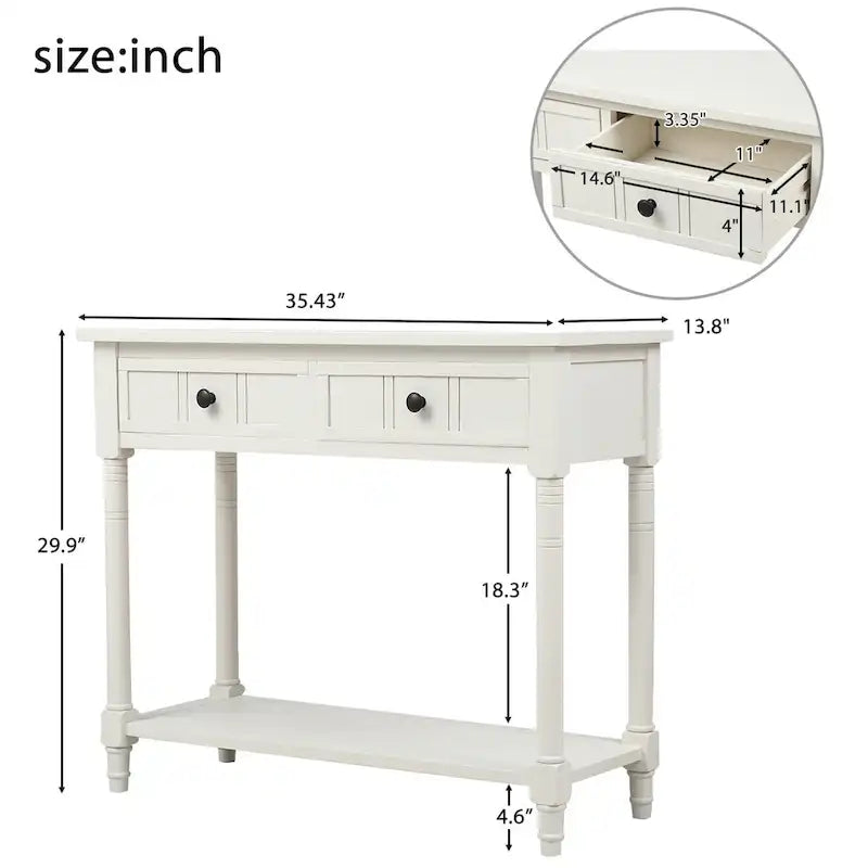 Table console avec 2 tiroirs et étagère inférieure