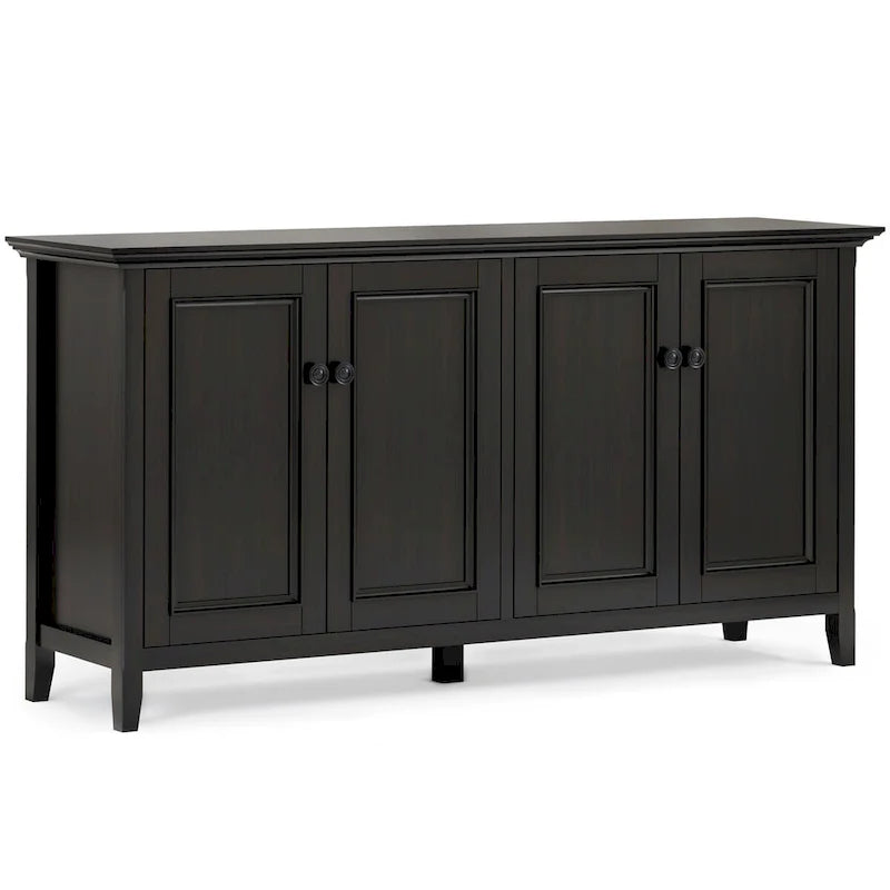 Armário de arrumação largo de 66 em madeira maciça, de estilo de transição, com 4 portas, em castanho nogueira - 18p x 66l x 34a