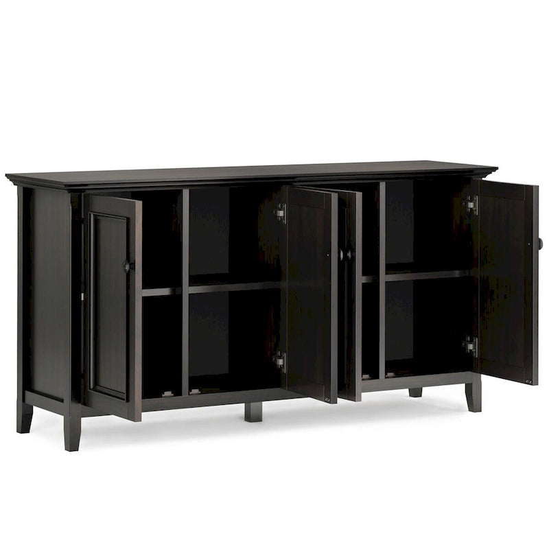Armário de arrumação largo de 66 em madeira maciça, de estilo de transição, com 4 portas, em castanho nogueira - 18p x 66l x 34a