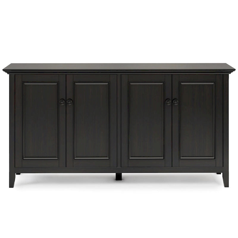 Armário de arrumação largo de 66 em madeira maciça, de estilo de transição, com 4 portas, em castanho nogueira - 18p x 66l x 34a