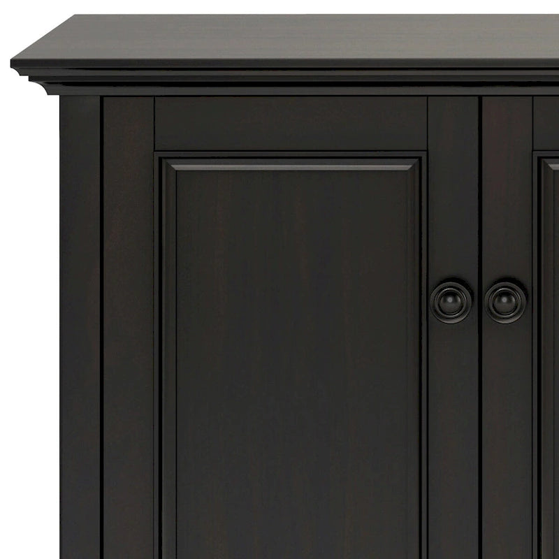 Armário de arrumação largo de 66 em madeira maciça, de estilo de transição, com 4 portas, em castanho nogueira - 18p x 66l x 34a