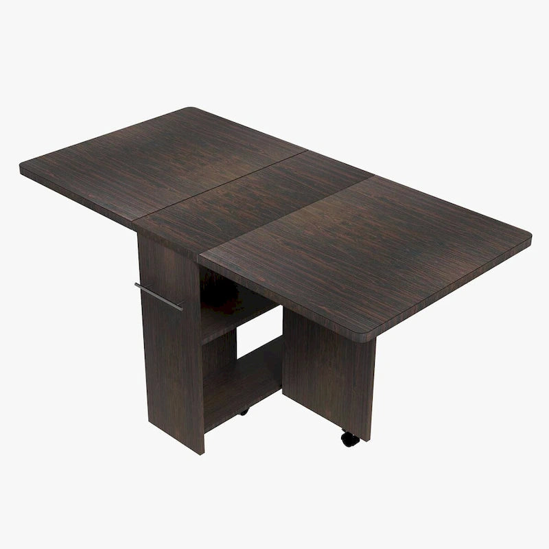 Folding Dining Table with 2-Tier Storage Rack and Wheels