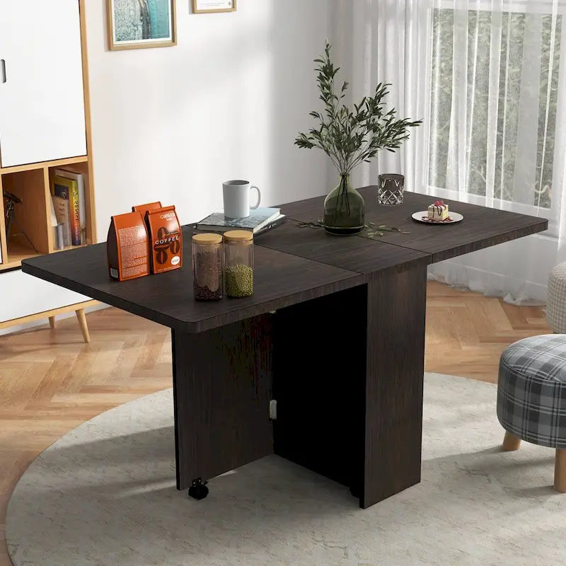 Folding Dining Table with 2-Tier Storage Rack and Wheels