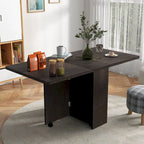 Folding Dining Table with 2-Tier Storage Rack and Wheels