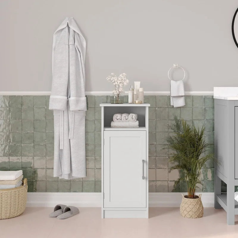 Floor Cabinet Storage Organizer with Magnetic Closure Door and Shelves