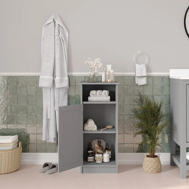 Floor Cabinet Storage Organizer with Magnetic Closure Door and Shelves