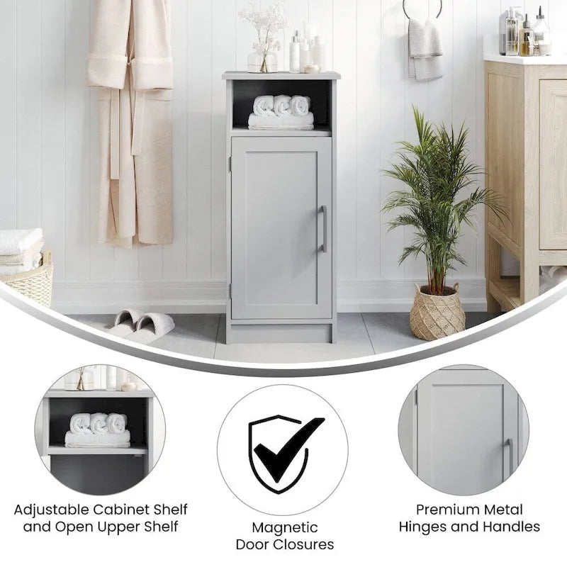 Floor Cabinet Storage Organizer with Magnetic Closure Door and Shelves