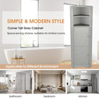 Tall Bathroom Corner Cabinet, Freestanding Storage Cabinet with Doors and Adjustable Shelves, MDF Board