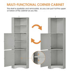 Tall Bathroom Corner Cabinet, Freestanding Storage Cabinet with Doors and Adjustable Shelves, MDF Board