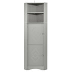 Tall Bathroom Corner Cabinet, Freestanding Storage Cabinet with Doors and Adjustable Shelves, MDF Board