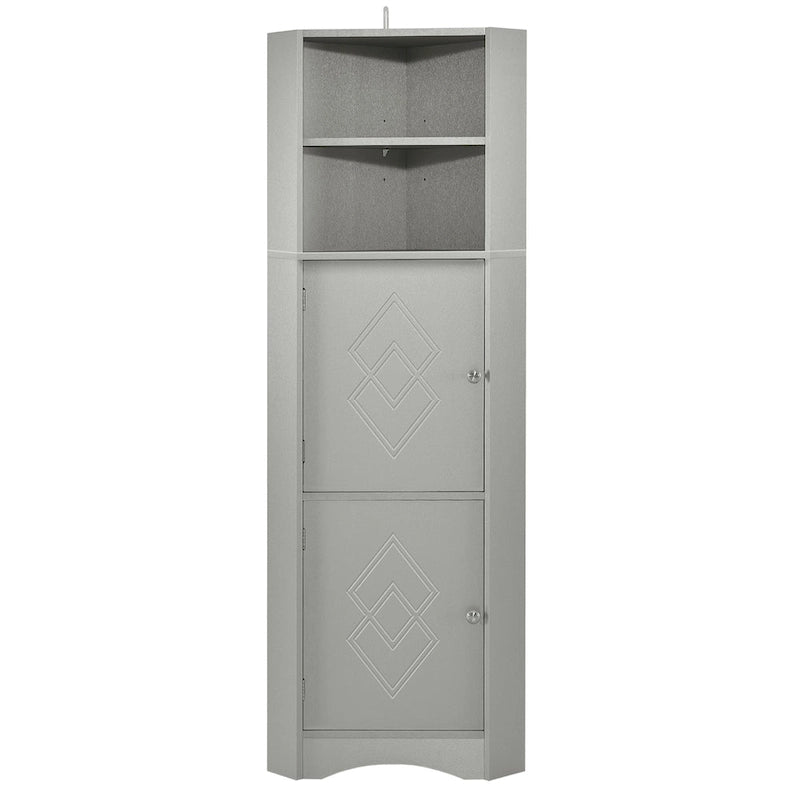 Tall Bathroom Corner Cabinet, Freestanding Storage Cabinet with Doors and Adjustable Shelves, MDF Board