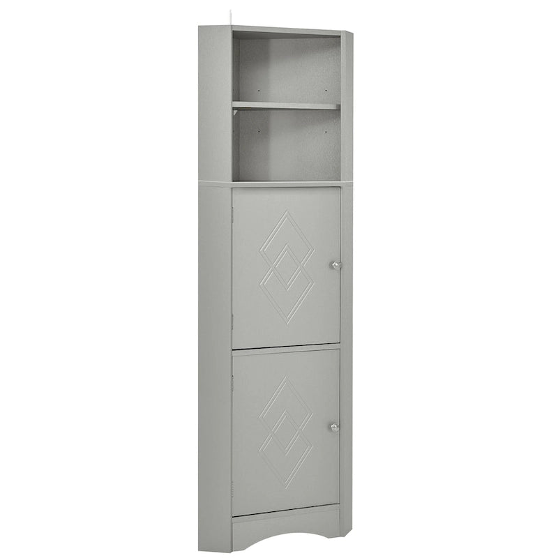 Tall Bathroom Corner Cabinet, Freestanding Storage Cabinet with Doors and Adjustable Shelves, MDF Board