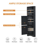 Tall Bathroom Corner Cabinet, Freestanding Storage Cabinet with Doors and Adjustable Shelves, MDF Board