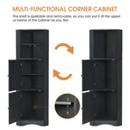 Tall Bathroom Corner Cabinet, Freestanding Storage Cabinet with Doors and Adjustable Shelves, MDF Board