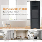Tall Bathroom Corner Cabinet, Freestanding Storage Cabinet with Doors and Adjustable Shelves, MDF Board