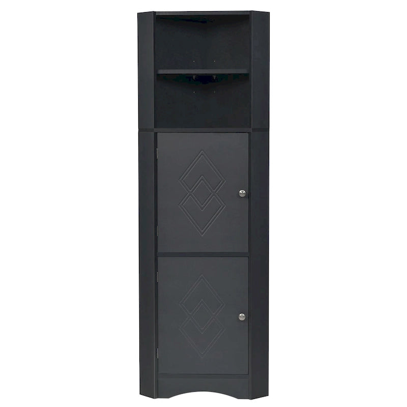 Tall Bathroom Corner Cabinet, Freestanding Storage Cabinet with Doors and Adjustable Shelves, MDF Board