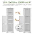 Tall Bathroom Corner Cabinet, Freestanding Storage Cabinet with Doors and Adjustable Shelves, MDF Board