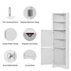 Tall Bathroom Corner Cabinet, Freestanding Storage Cabinet with Doors and Adjustable Shelves, MDF Board