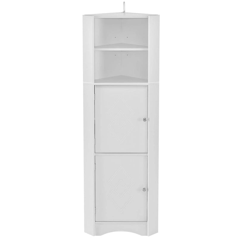 Tall Bathroom Corner Cabinet, Freestanding Storage Cabinet with Doors and Adjustable Shelves, MDF Board