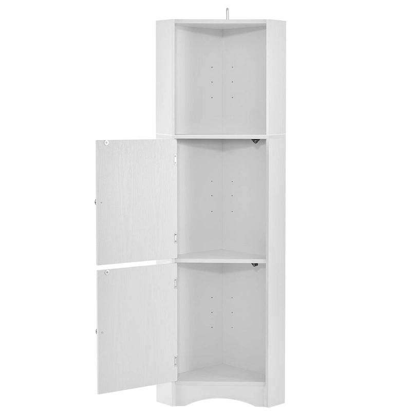 Tall Bathroom Corner Cabinet, Freestanding Storage Cabinet with Doors and Adjustable Shelves, MDF Board