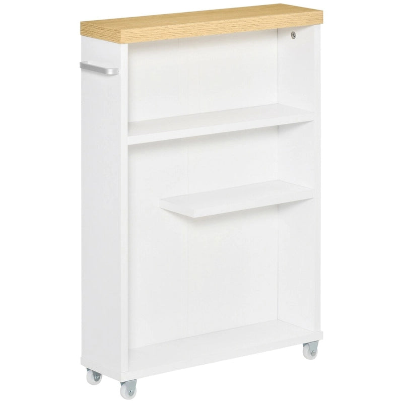 Schmaler Badezimmerschrank mit Rollen und Stauraum, Weiß