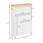 Schmaler Badezimmerschrank mit Rollen und Stauraum, Weiß