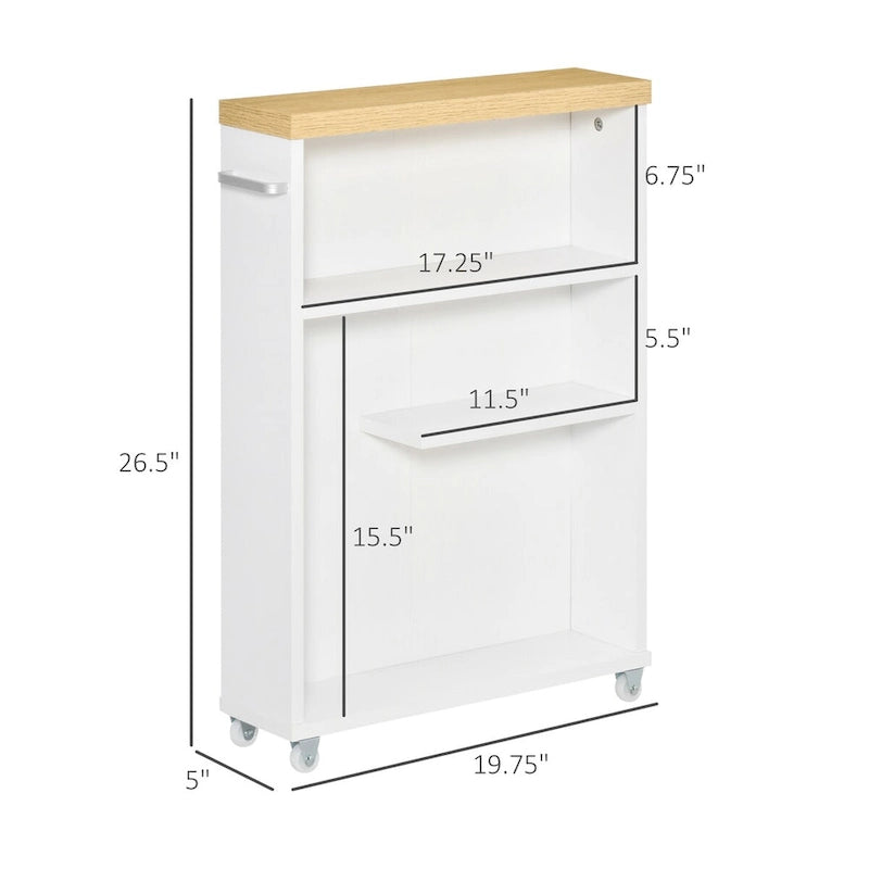 Schmaler Badezimmerschrank mit Rollen und Stauraum, Weiß