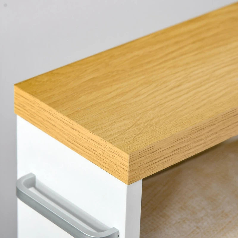 Schmaler Badezimmerschrank mit Rollen und Stauraum, Weiß